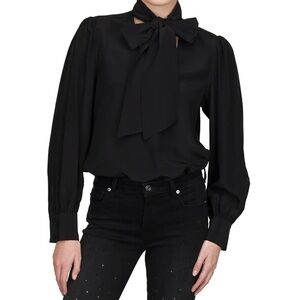 Elegant Black Bow Tie Blouse